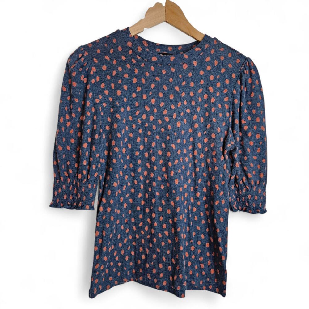 Lucky Brand Women's Puff Short Sleeve Ruched Cuff Knit Sweater Dot Top Size S